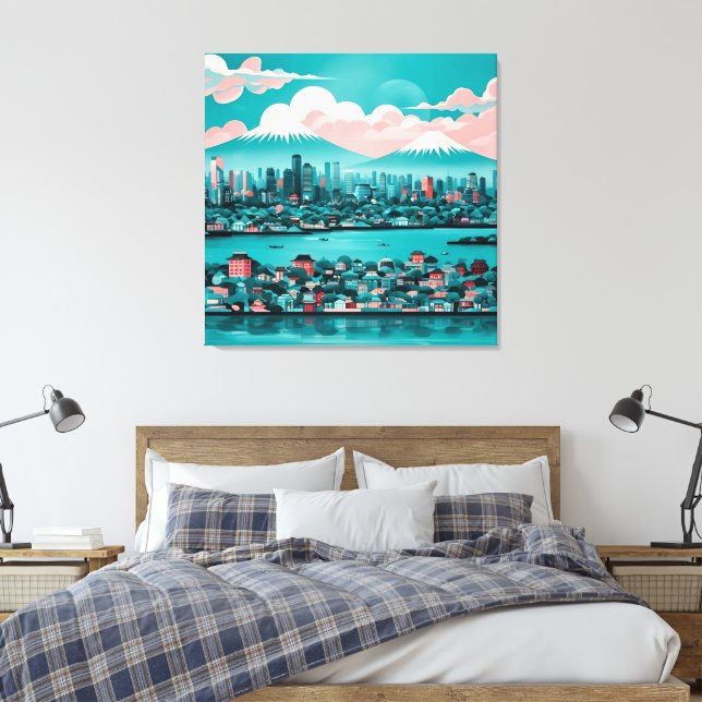 Turkvoise City AI art Canvastryck (Insitu (sovrum))