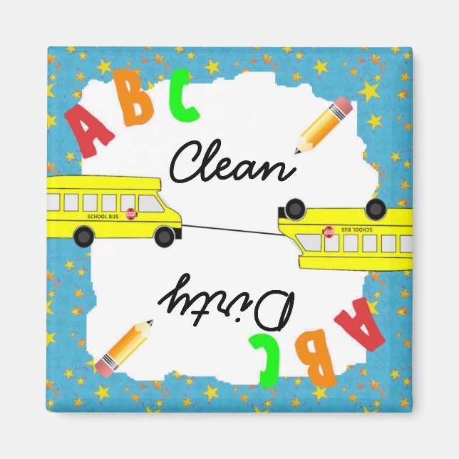 Turkvoise Clean & Dirty School Buss Dishwasher Magnet (Framsidan)