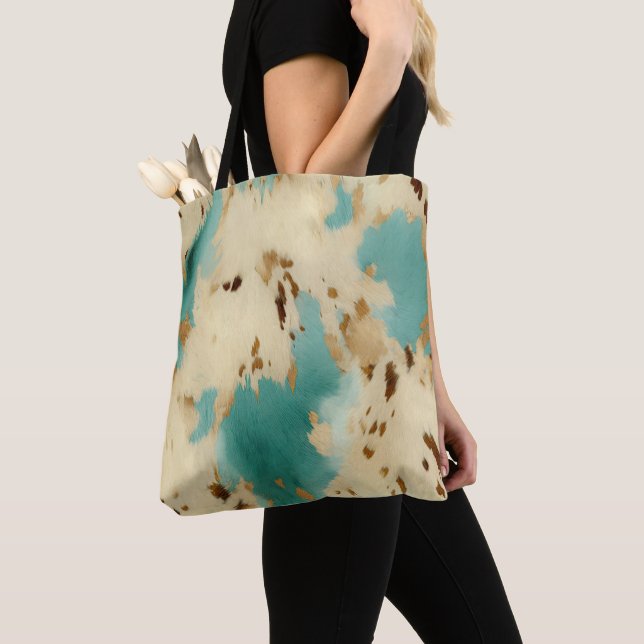 Turkvoise Cream Guld Southwest Cowhide Tygkasse (Närbild)
