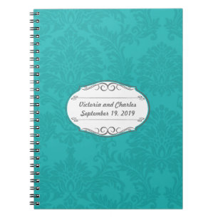 Turkvoise Damask Wedding Planning Guest Bok Anteckningsbok Med Spiral