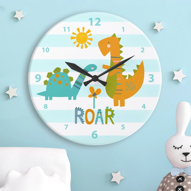 Turkvoise Dinosaur Boy Nursery Roar Kawaii Cute Stor Klocka (Skapare uppladdad)