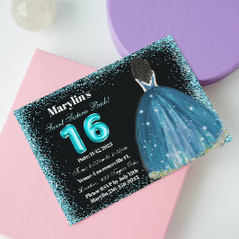 Turkvoise Dreams Sweet 16 Extravaganza Princess Inbjudningar