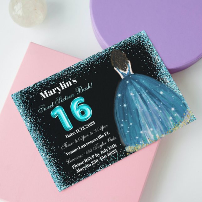 Turkvoise Dreams Sweet 16 Extravaganza Princess Inbjudningar (Skapare uppladdad)