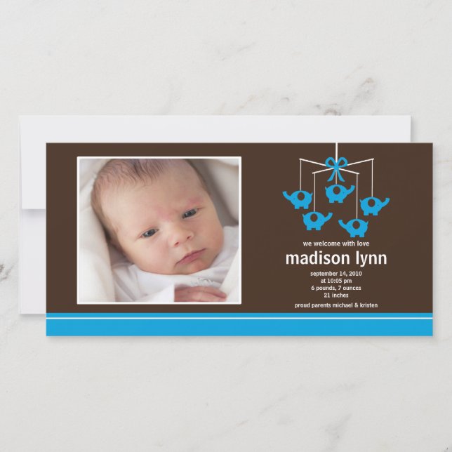 Turkvoise Elephants Flicka Birth Annoucement Meddelande (Framsida)