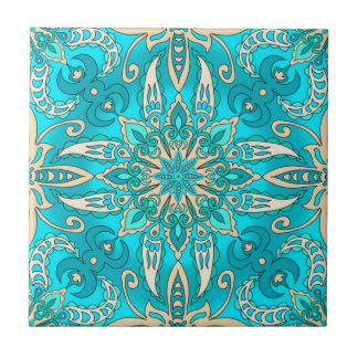 Turkvoise Fractal Mandala Kakelplatta