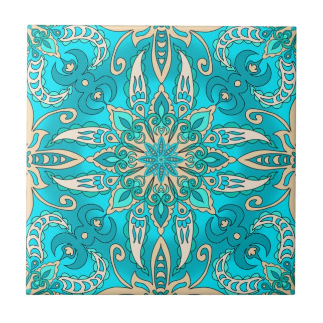 Turkvoise Fractal Mandala Kakelplatta (Framsidan)