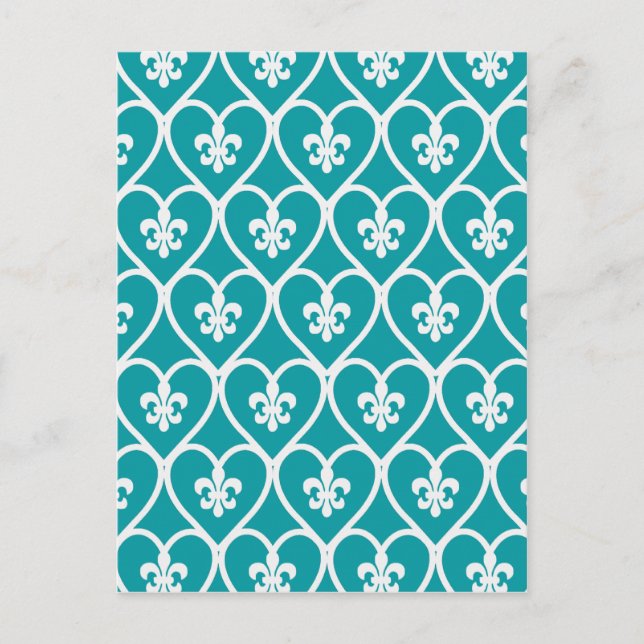 Turkvoise Heart Fleur De Lis Vykort (Framsida)