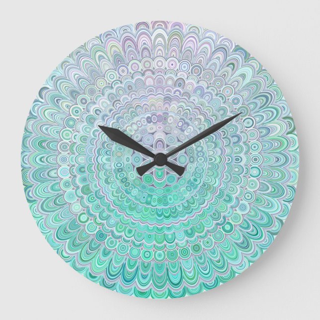 Turkvoise Ice Flower Mandala Stor Klocka (Framsida)
