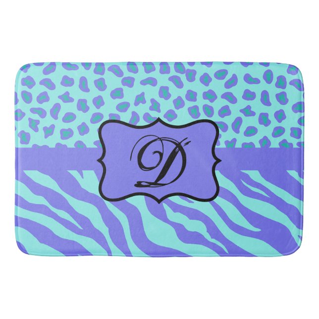 Turkvoise Lavender Zebra Leopard Skin Monogram Badrumsmatta (Framsidan)