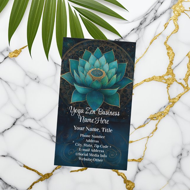 Turkvoise Lotus Flower Elegant Zen Yoga Spa Health Visitkort (lotus flower zen yoga spa business card)