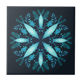Turkvoise Mandala - Blue Winter Snowflake Flower Kakelplatta