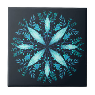 Turkvoise Mandala - Blue Winter Snowflake Flower Kakelplatta