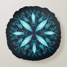 Turkvoise Mandala - Blue Winter Snowflake Flower Rund Kudde