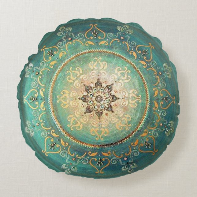 Turkvoise Mandala - Pillow Rund Kudde (Framsidan)