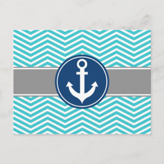 Turkvoise Nautical Anchor Chevron Vykort