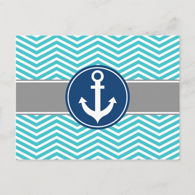 Turkvoise Nautical Anchor Chevron Vykort (Framsida)