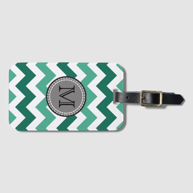 Turkvoise och Mint Chevron Zigzag Monogram Bagagebricka (Framsida horisontal)