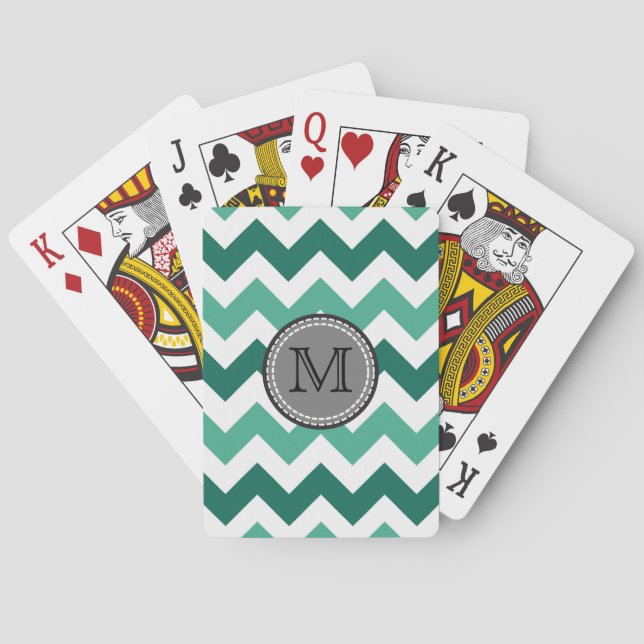 Turkvoise och Mint Chevron Zigzag Monogram Casinokort (Baksidan)