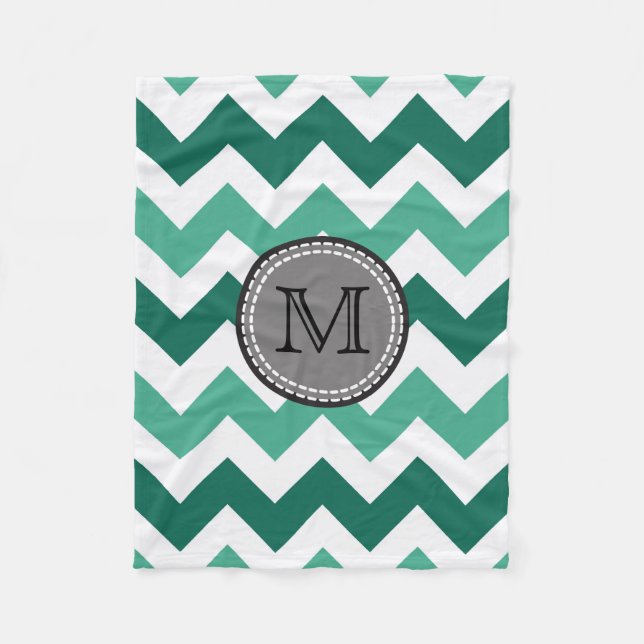 Turkvoise och Mint Chevron Zigzag Monogram Fleecefilt (Framsidan)