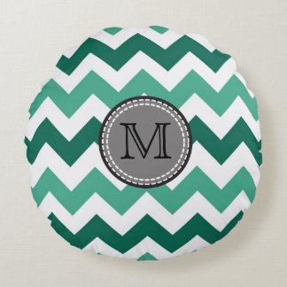 Turkvoise och Mint Chevron Zigzag Monogram Rund Kudde