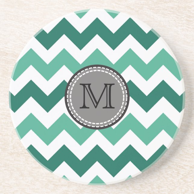Turkvoise och Mint Chevron Zigzag Monogram Underlägg (Framsidan)