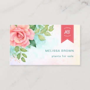Turkvoise Ombre Blommigt Watercolor Ro Logotyp Visitkort