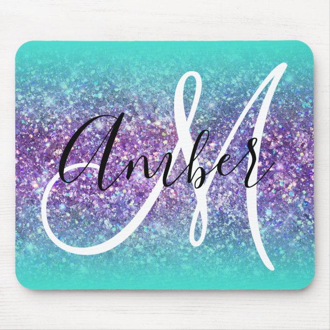 Turkvoise Ombre Lila Glam Glitter Monogram Musmatta (Framsidan)