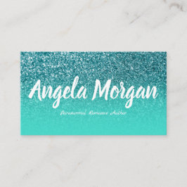 Turkvoise Ombre Teal Glitter Photo Author Visitkort