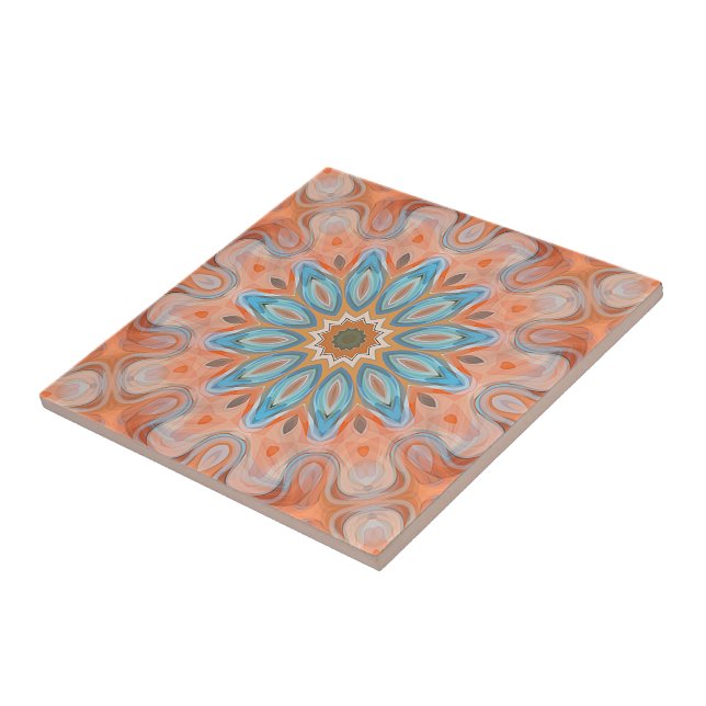 Turkvoise Peach Orange Red Mandala Sol Mönster Kakelplatta (Sidan)