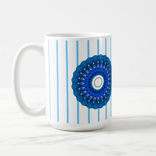 Turkvoise Pinstripe Blue Mandala Mugg (Vänster)