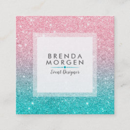 Turkvoise & Rosa Faux Glitter Gredient Fyrkantigt Visitkort