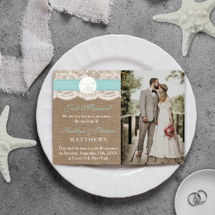 Turkvoise Sand Dollar Beach Wedding Photo Giftermå Meddelande