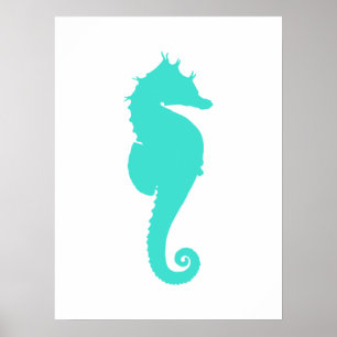 Turkvoise Sea Horse on White Poster