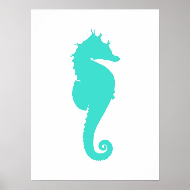 Turkvoise Sea Horse on White Poster (Framsidan)