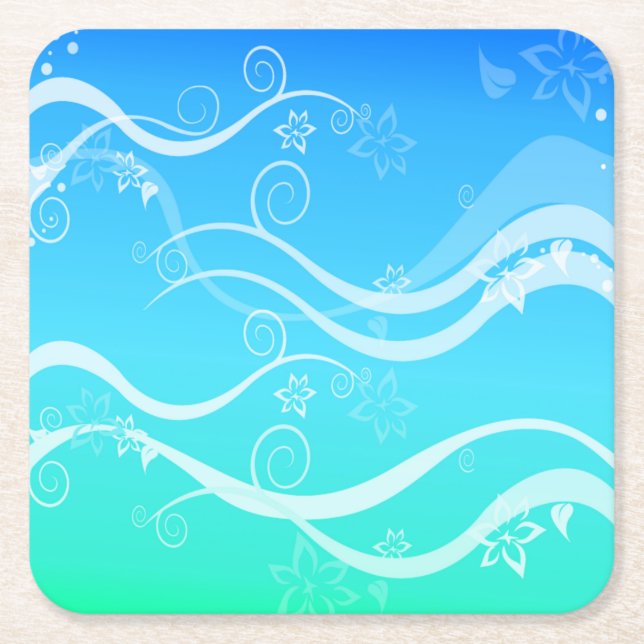 Turkvoise Sea White Swirls Underlägg Papper Kvadrat (Framsidan)