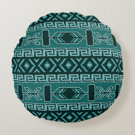 Turkvoise Southwest Tribal Aztec Mönster Rund Kudde