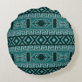 Turkvoise Southwest Tribal Aztec Mönster Rund Kudde