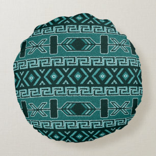 Turkvoise Southwest Tribal Aztec Mönster Rund Kudde