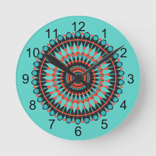 Turkvoise SouthWestern BOHO Mandala Rund Klocka