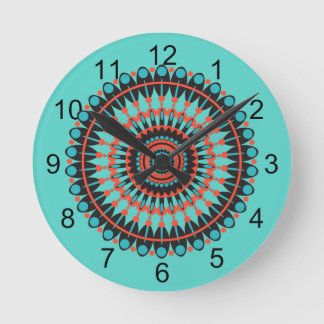 Turkvoise SouthWestern BOHO Mandala Rund Klocka