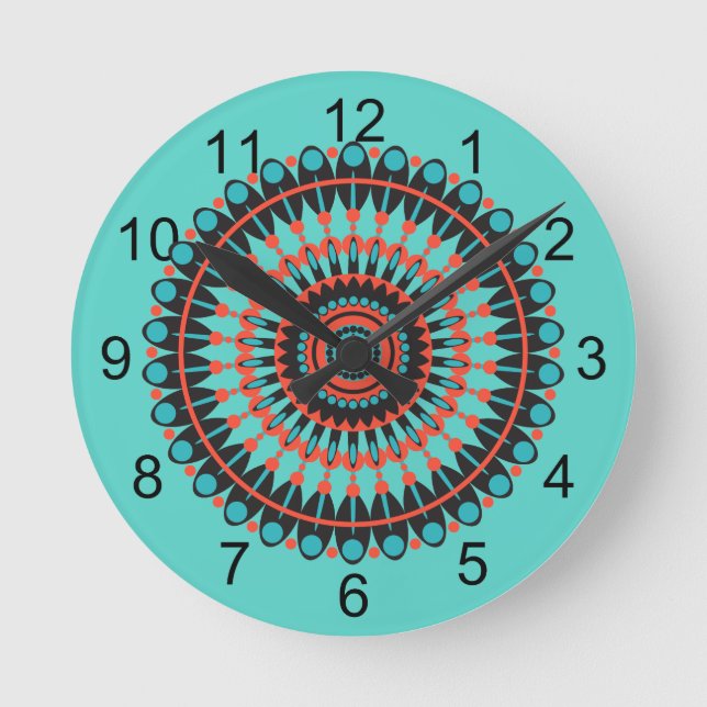 Turkvoise SouthWestern BOHO Mandala Rund Klocka (Framsida)