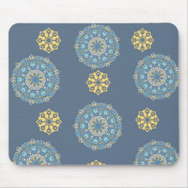 Turkvoise Teal Blue och Gult Mandala Art Mönster Musmatta