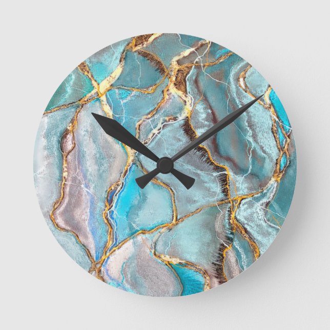 Turkvoise Teal Geode Kintsugi Bröllop Acrylic Tray Rund Klocka (Framsida)