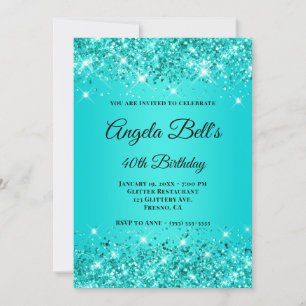 Turkvoise Teal Glittery Ombre Finare Monogram Inbjudningar
