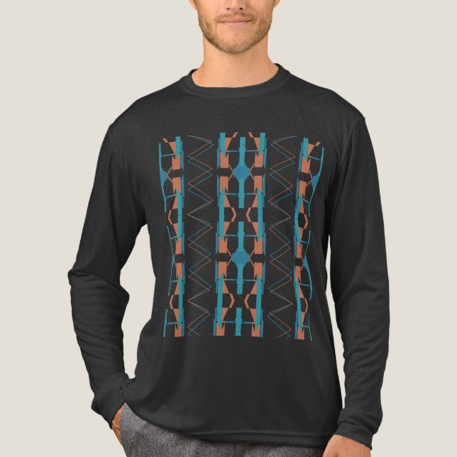 Turkvoise Teal Rust Lodrät Southwest-inspirated T Shirt (Framsida)
