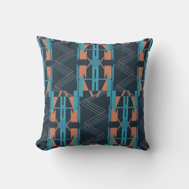 Turkvoise Teal Rust Navy Large Zig-zag Mosaic Art Kudde (Framsida)