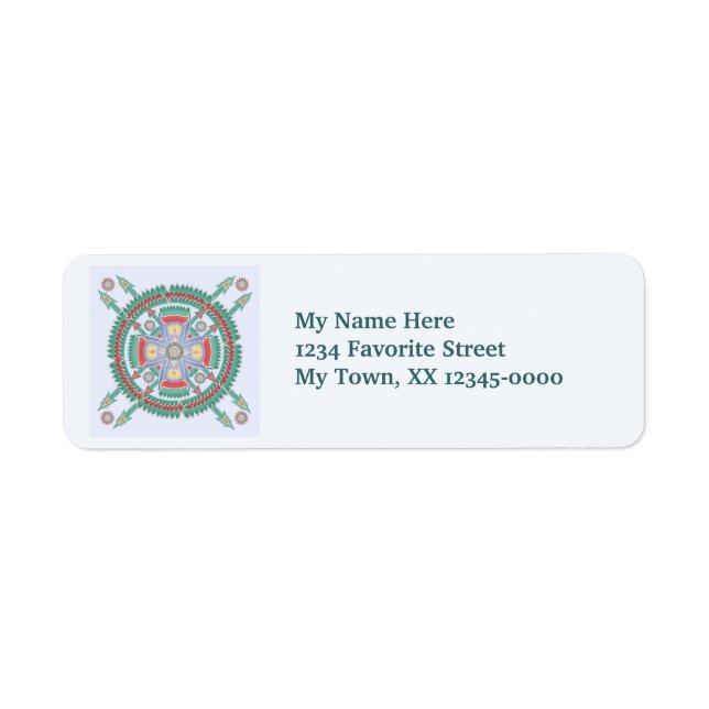 Turkvoise Tribal Mandala Label Returadress Etikett (Framsidan)