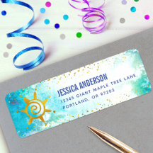 Turkvoise Watercolor Guld Girly Birthday Adress
