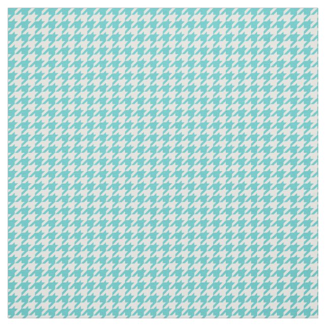 Turkvoise White Houndstooth Mönster Fabric Tyg (Provkarta)