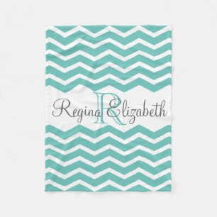Turkvoise White Monogram Namn Keepsaké Chevron Fleecefilt